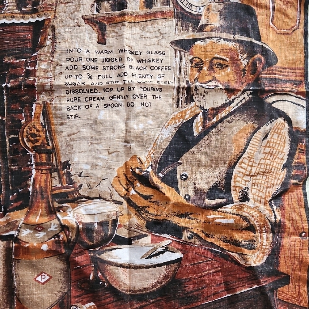 Vintage New Irish Coffee Brown and Cream Kitchen Linen Tea Towel